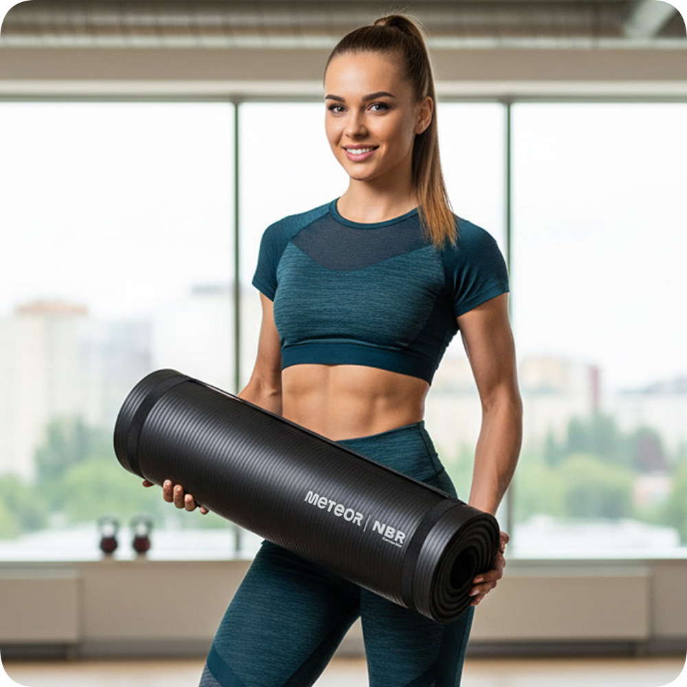 Mata do ćwiczeń Meteor NBR – zwijana mata fitness do treningu w domu.