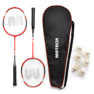 Badminton Set Meteor 2 rackets, 6 ailerons red