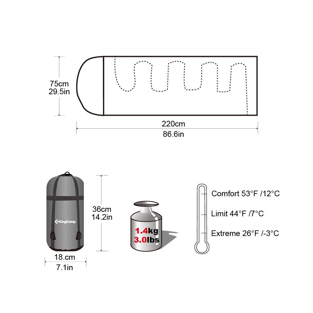KING CAMP SLEEPING BAG OASIS 250 KS3121 purple 190+30 x 75cm \ Purple