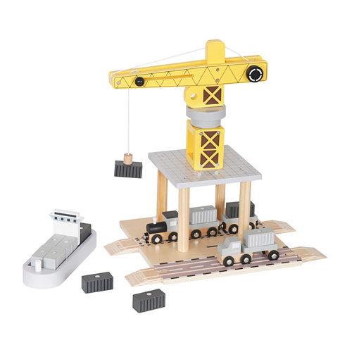 Wooden port with crane