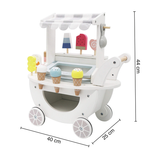 Drewniana lodziarnia na kółkach biały