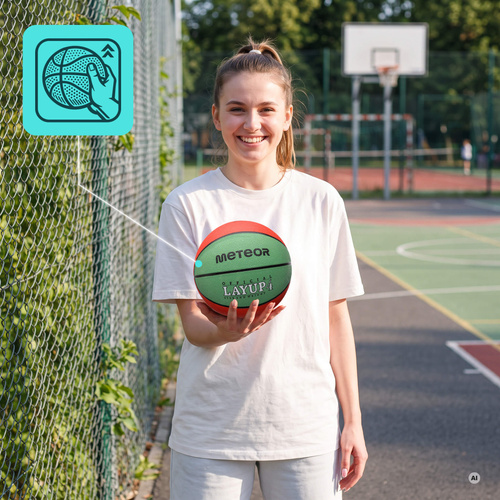 Piłka do koszykówki Meteor Layup 4 czerwony/zielony