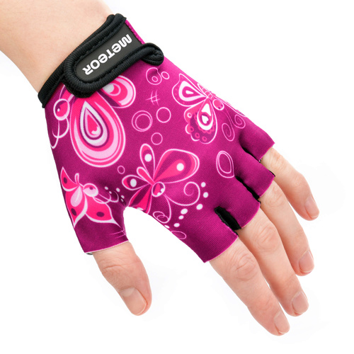 Cycling gloves Meteor Kids S Butterflies pink