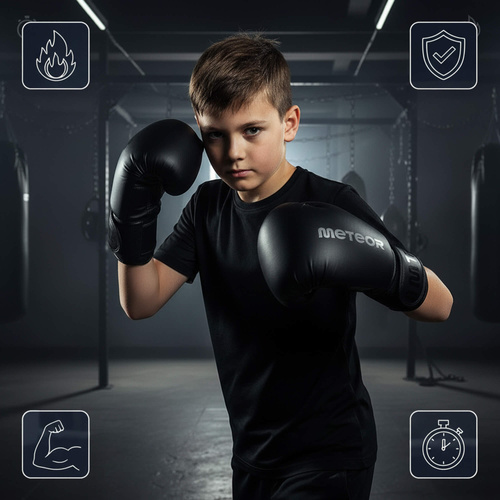 Boxing Gloves Meteor 8 oz training, hook-and-loop strap, PU