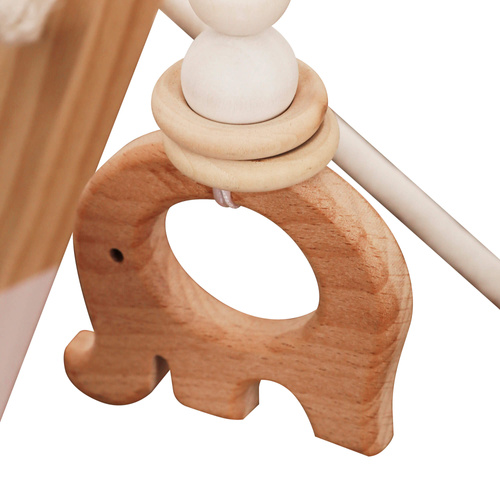 Educational wooden activity gym with hanging toys