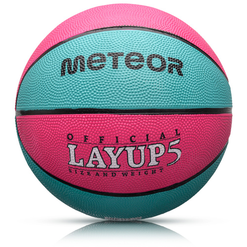 Piłka do koszykówki Meteor Layup 5 różowy/niebieski