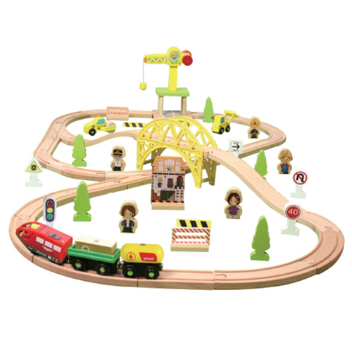 Wooden railway tracks construction site