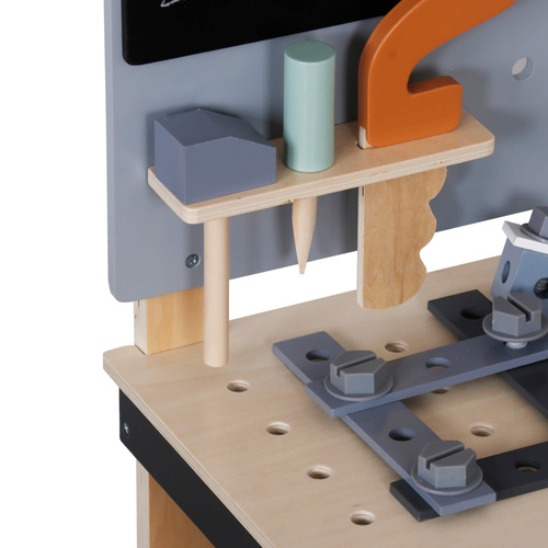 Wooden tool bench with accessories