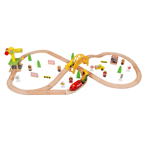 Wooden railway tracks construction site