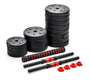 Zestaw hantli bitumicznych regulowanych ze sztangą Meteor 40 kg