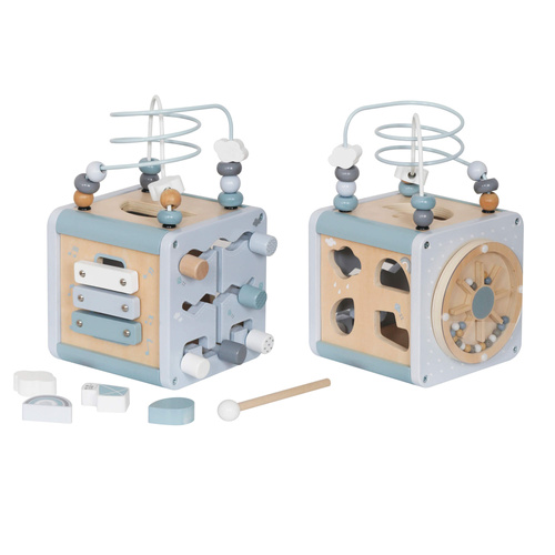 Wooden activity cube blue
