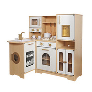 Drewniana kuchnia narożna z akcesoriami