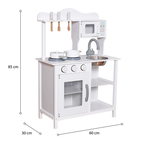Drewniana kuchnia z akcesoriami biały