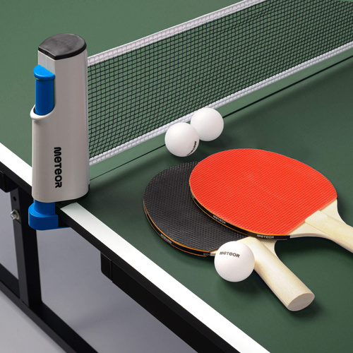 Zestaw stół do tenisa stołowego Meteor zielony plus siatka rollnet, 2 rakietki, 3 piłeczki