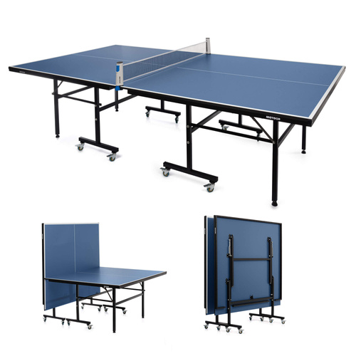 Zestaw stół do tenisa stołowego Meteor niebieski plus siatka rollnet, 2 rakietki, 3 piłeczki