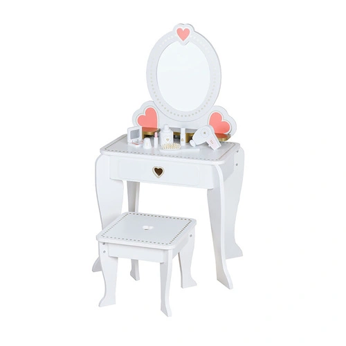 Wooden vanity table with accessories
