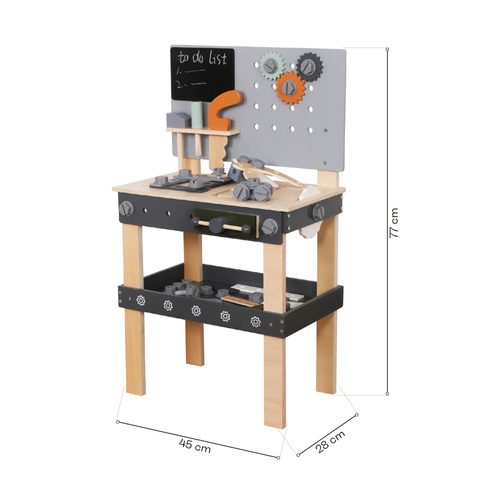 Wooden tool bench with accessories