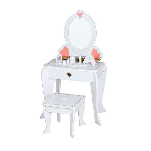 Wooden vanity table with accessories