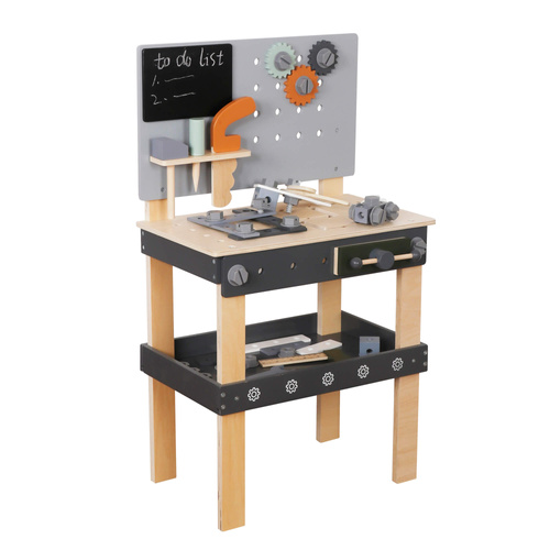 Wooden tool bench with accessories