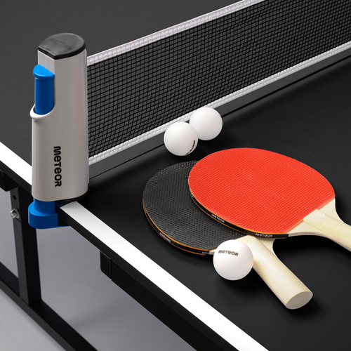 Zestaw stół do tenisa stołowego Meteor ciemnoszary plus siatka rollnet, 2 rakietki, 3 piłeczki