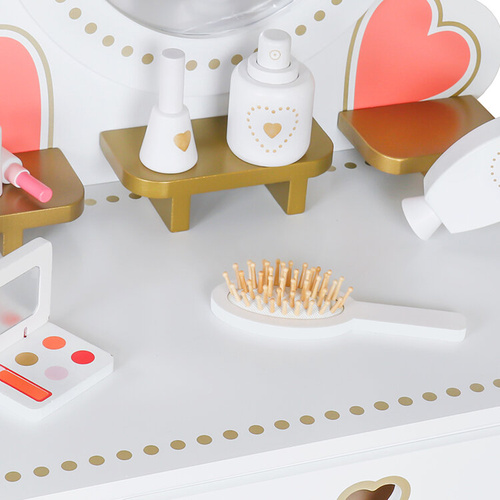 Wooden vanity table with accessories