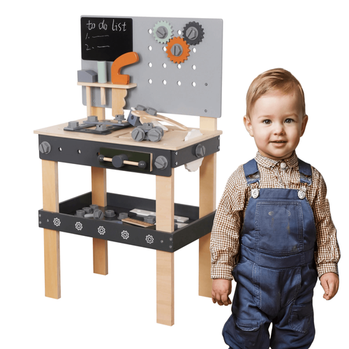 Wooden tool bench with accessories