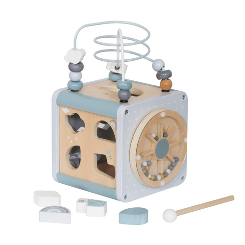 Wooden activity cube blue