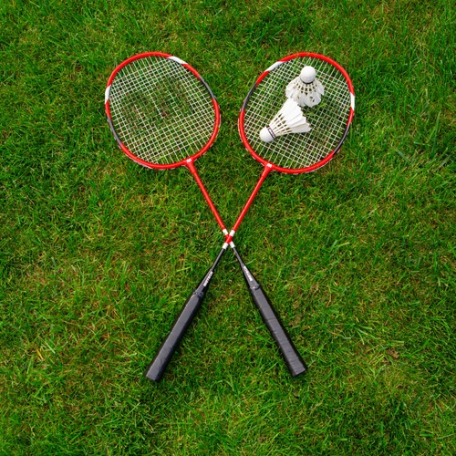 Badminton Set Meteor 2 rackets, 6 ailerons red