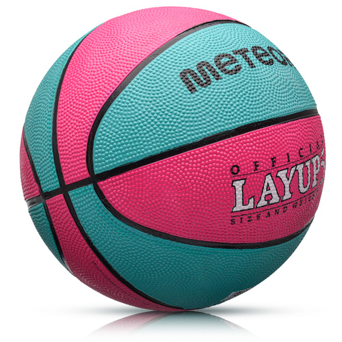 Piłka do koszykówki Meteor Layup 5 różowy/niebieski