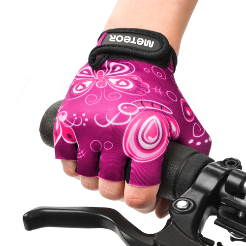 Cycling gloves Meteor Kids S Butterflies pink