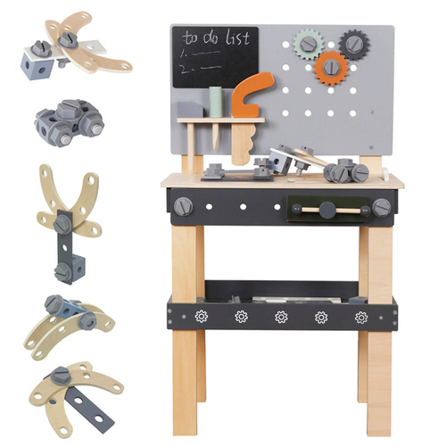Wooden tool bench with accessories