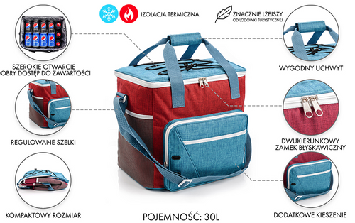 Torba termiczna Meteor Frosty 30 l niebieski/czerwony