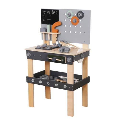 Wooden tool bench with accessories