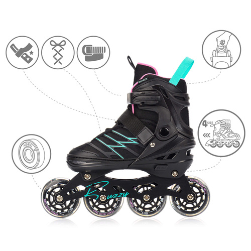 Inline skates Meteor Buzzy M 34-38 black/pink/mint
