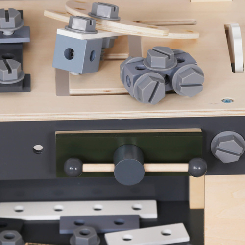 Wooden tool bench with accessories