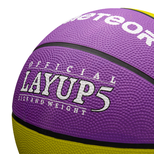 Piłka do koszykówki Meteor Layup 5 żółty/fioletowy