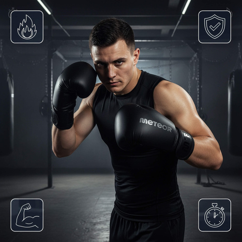 Boxing Gloves Meteor 10 oz training, hook-and-loop strap, PU