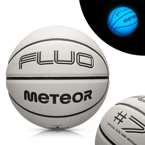 Piłka do koszykówki Meteor Fluo biały/neonowy niebieski 7