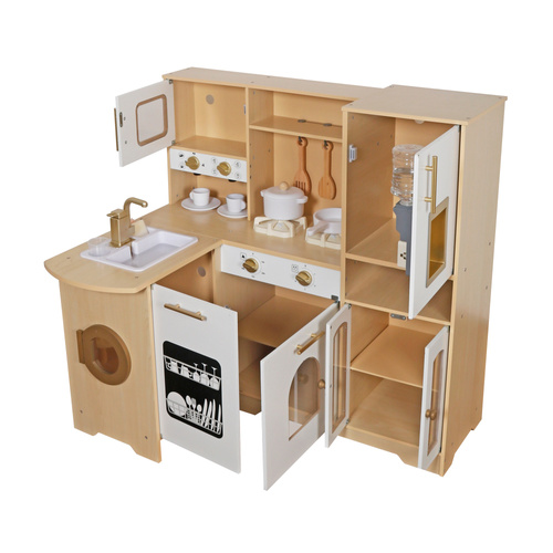 Drewniana kuchnia narożna z akcesoriami