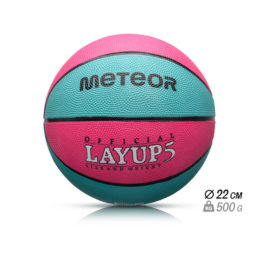 Piłka do koszykówki Meteor Layup 5 różowy/niebieski